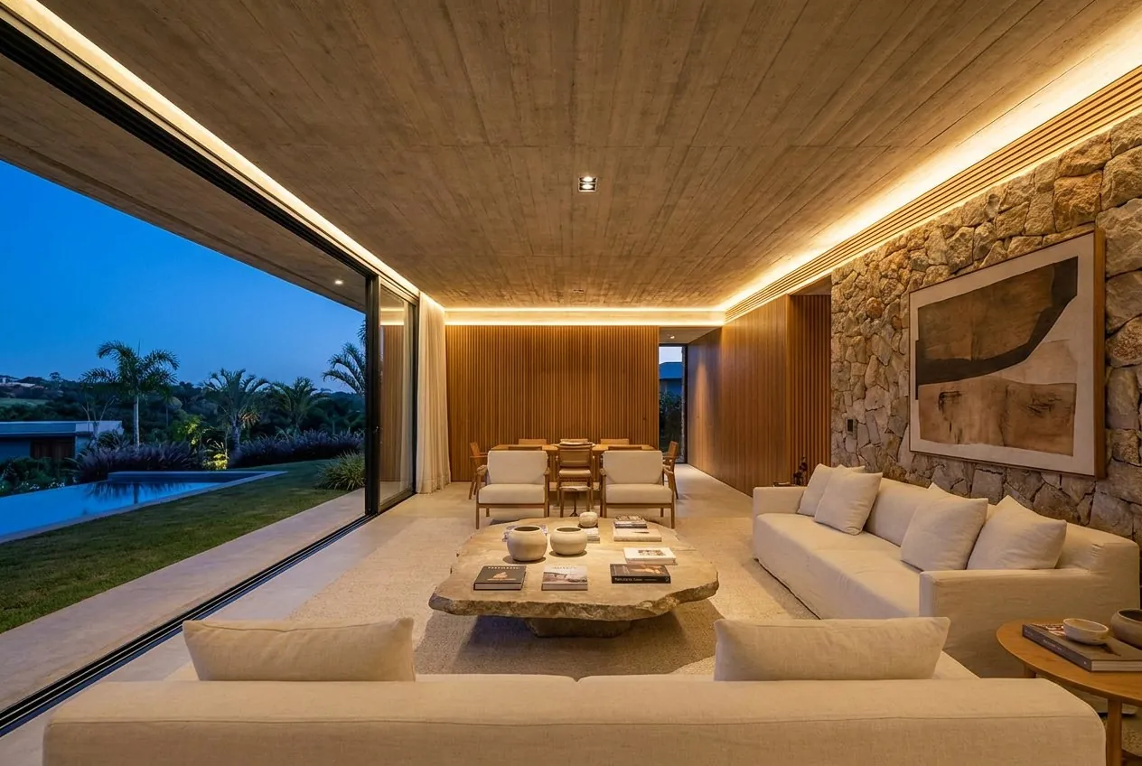Casa contemporânea com fachada em pedra e madeira (foto 2)